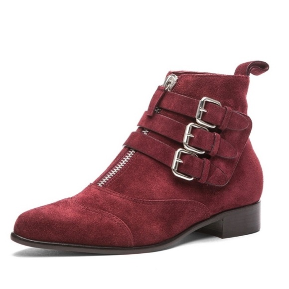 Tabitha Simmons Burgundy Suede Early Buckle Boots - Picture 1 of 12